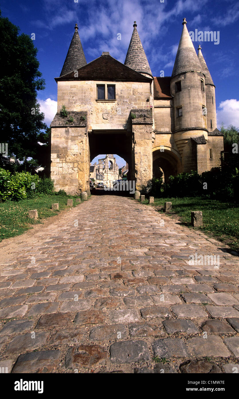 France, Aisne, Longpont (15 km from Soissons), the fortified door of the 12th century cistercian abbey Stock Photo