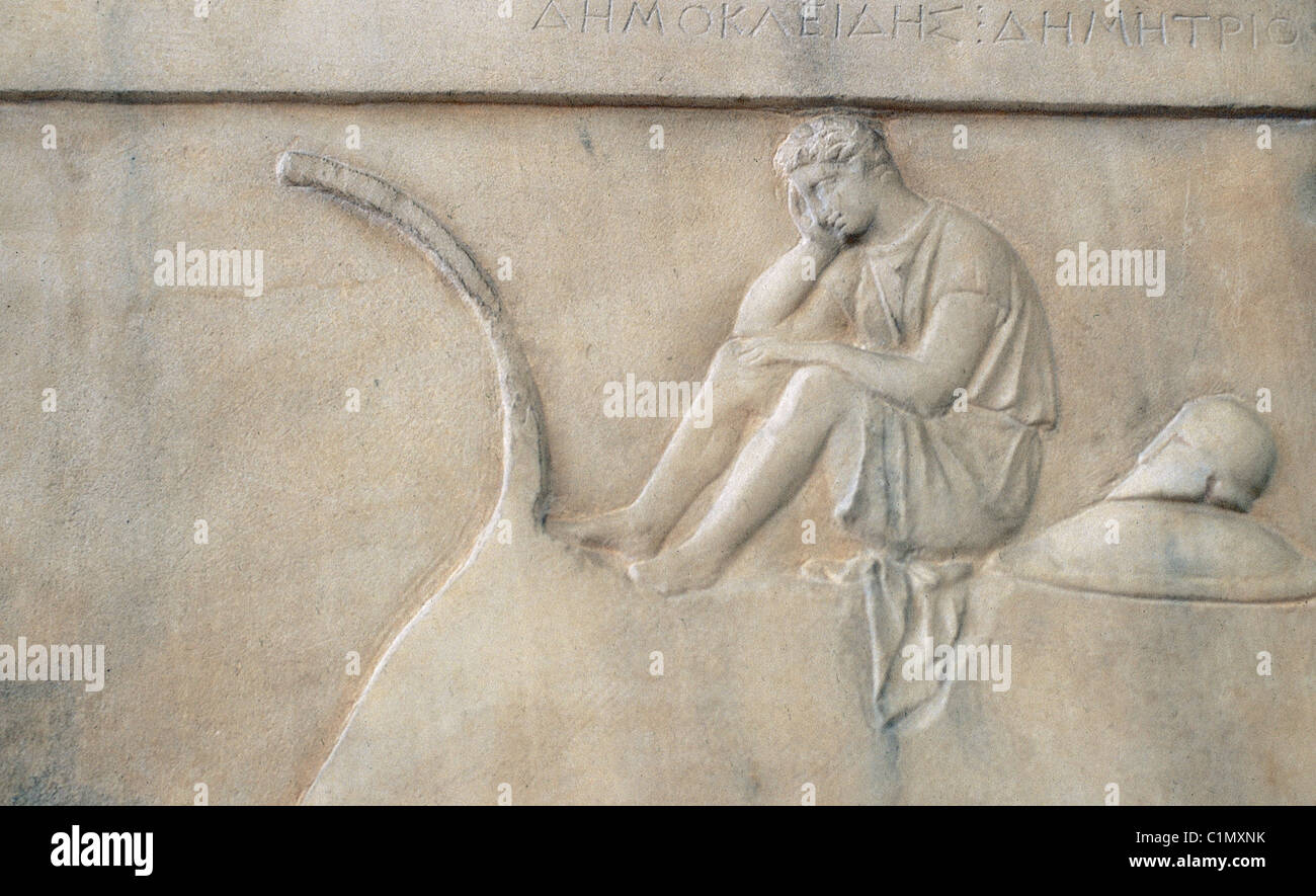 Greek art. Funerary stele of Democleides (4th century BC). Stock Photo