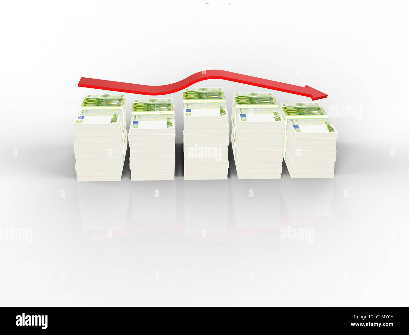 Eur graph with red arrow on white background Stock Photo