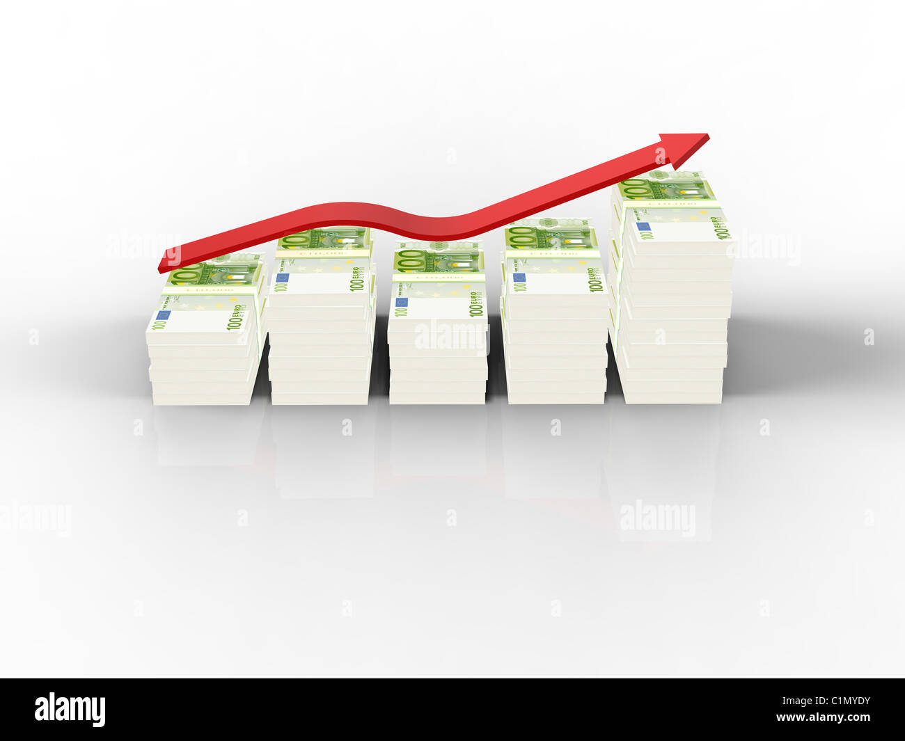 Eur graph with red arrow on white background Stock Photo