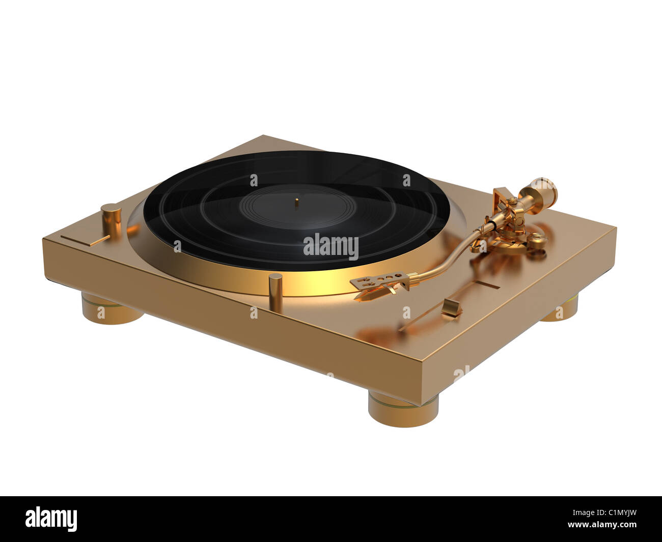 3D rendering of golden turntable isolated on white background Stock Photo