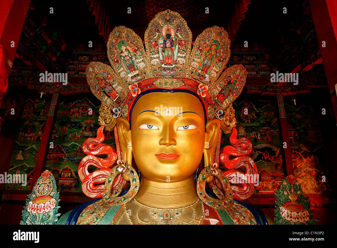India, Jammu and Kashmir, Ladakh, Indus valley, Thiksey Gompa (monastary), Maitreya Buddha Stock Photo