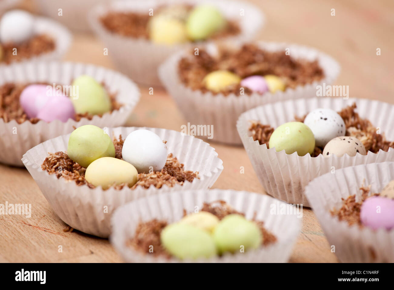 Easter nest cupcakes made with shredded wheat, syrup, chocolate and