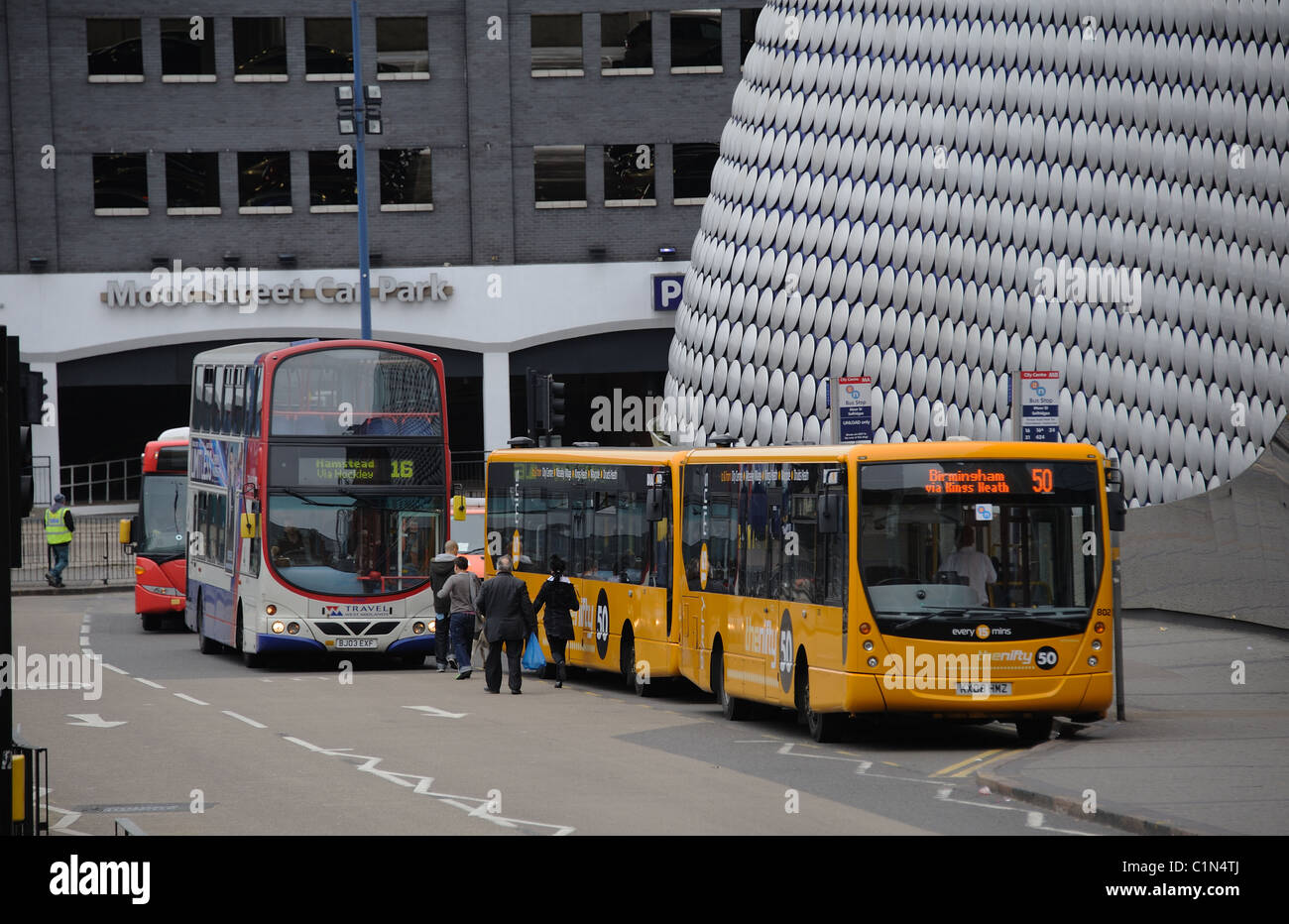 Birmingham city centre buses on Moor Street close to The Bullring shopping centre Stock Photo