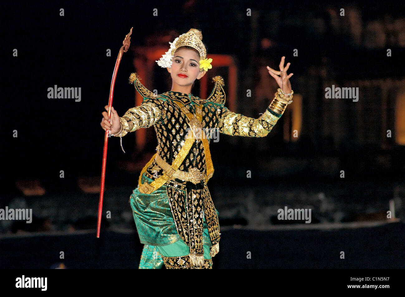 Cambodia Siem Reap area Angkor Wat khmer version of the Ramanaya epic by Cambodian Royal Ballet masqued theatre play from Stock Photo