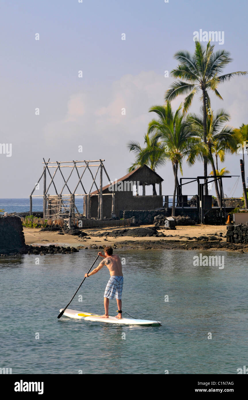 Man on paddle board Kona Hawaii Pacific Ocean Stock Photo Alamy