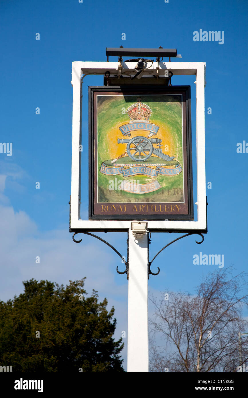 royal artillary arms public house sign in west huntspill somerset uk Stock Photo