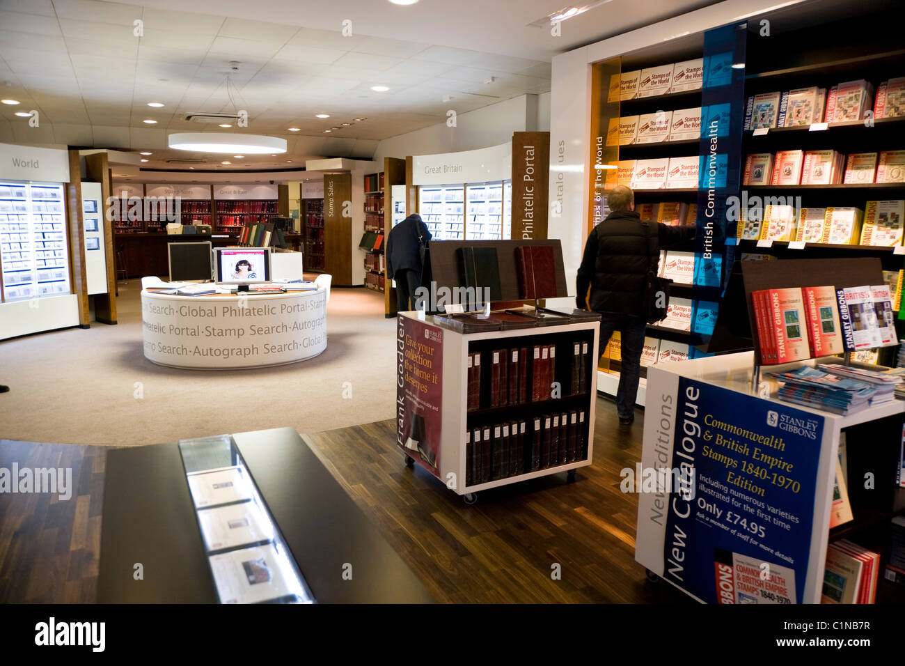 Interior of Stanley Gibbons shop / auctioneer for stamp collection / collector / philately / old collectable postage  stamps. UK Stock Photo