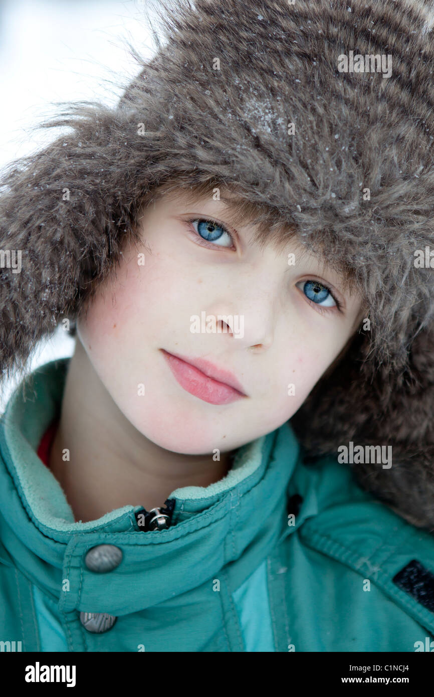Sad Child Fur Hat Winter High 