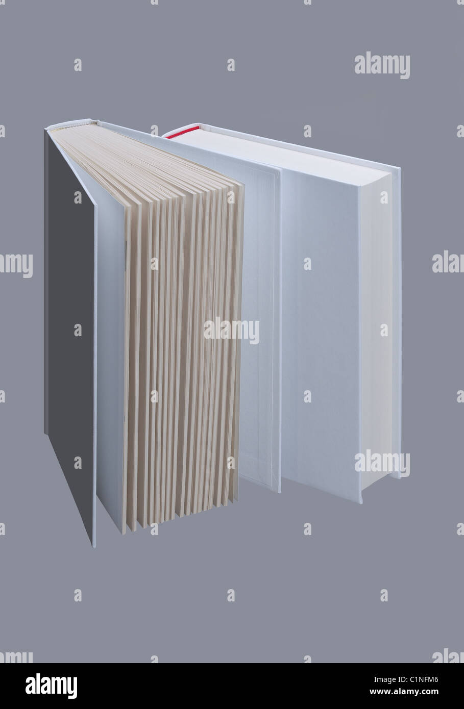 White plain books, one open Stock Photo
