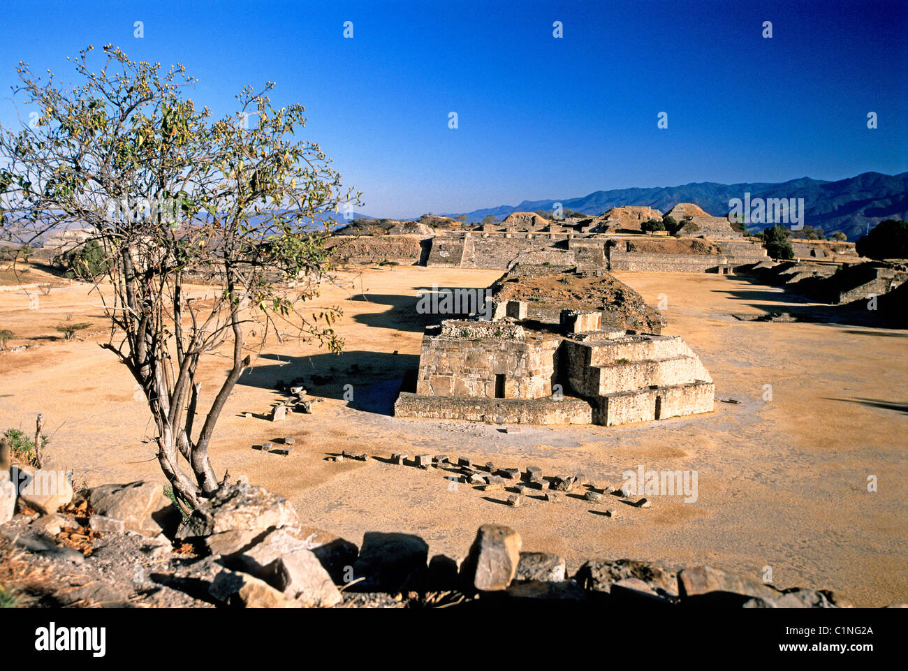 Mexico Oaxaca State the Pre-Columbian site of Monte Alban architectural group of Olmecs Zapotecs & Mixtecs listed as World Stock Photo