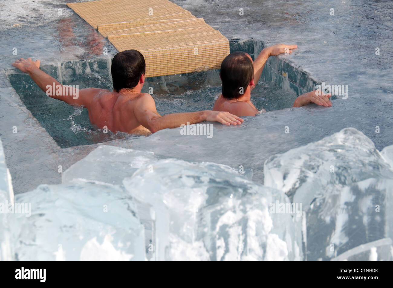 Mobile, ice 'Russian bath', on Bakal. Stock Photo