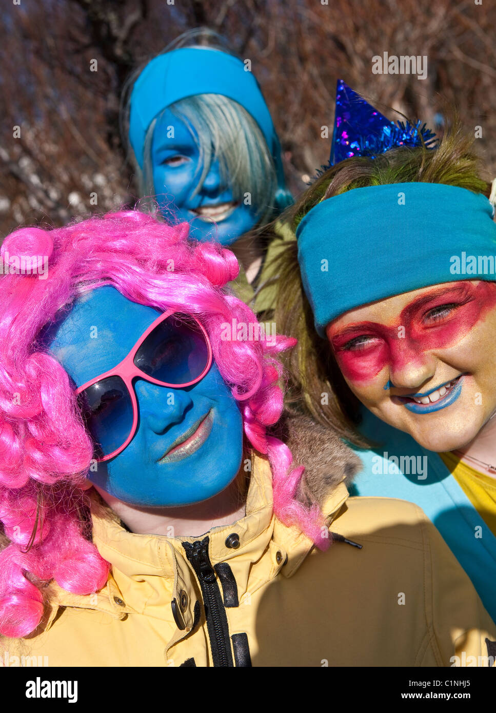Teenagers dressed up for cultural day, Hljomskalagardur park, Reykjavik, Iceland Stock Photo