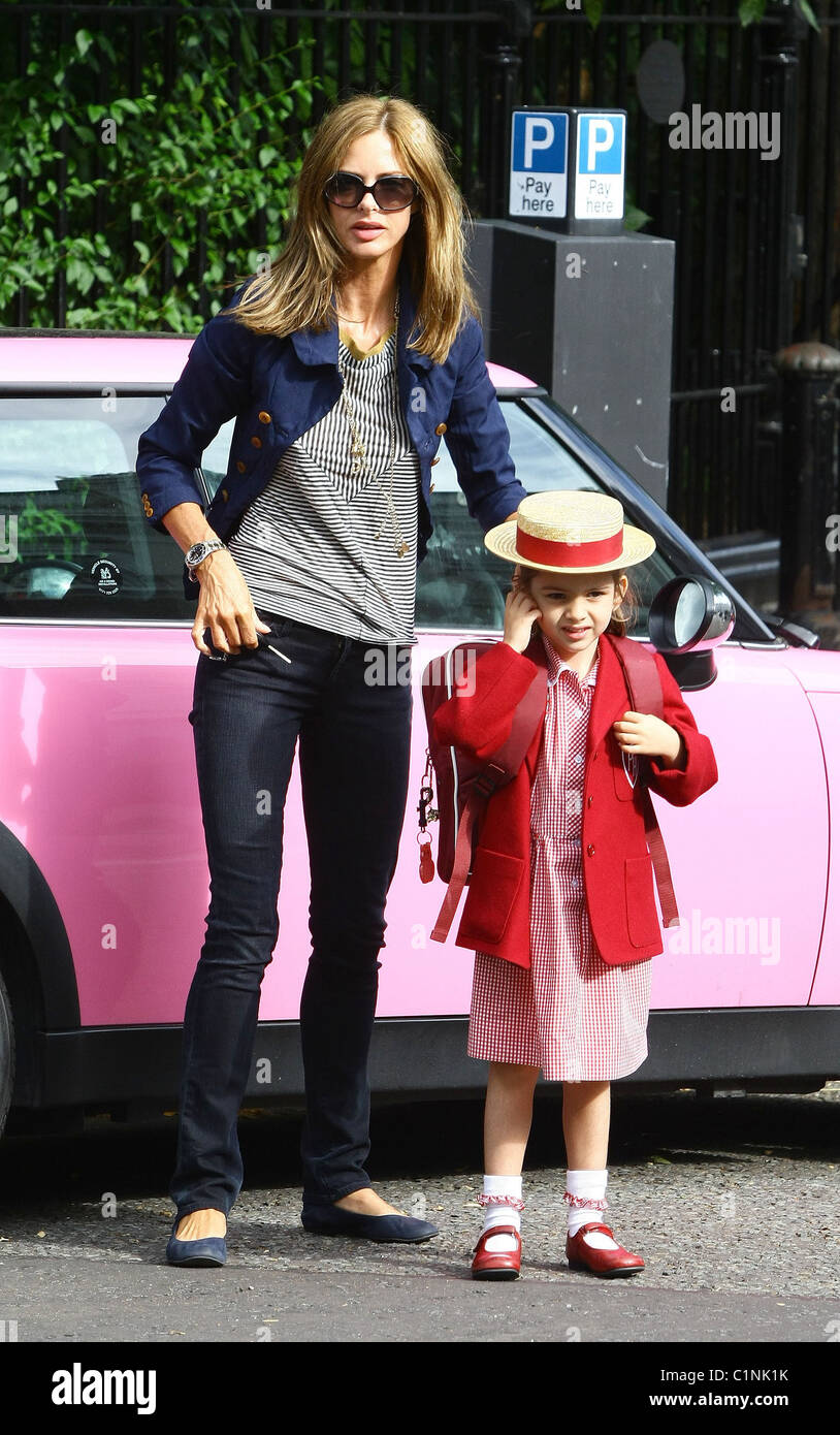 Trinny Woodall drops her daughter off at school London, England