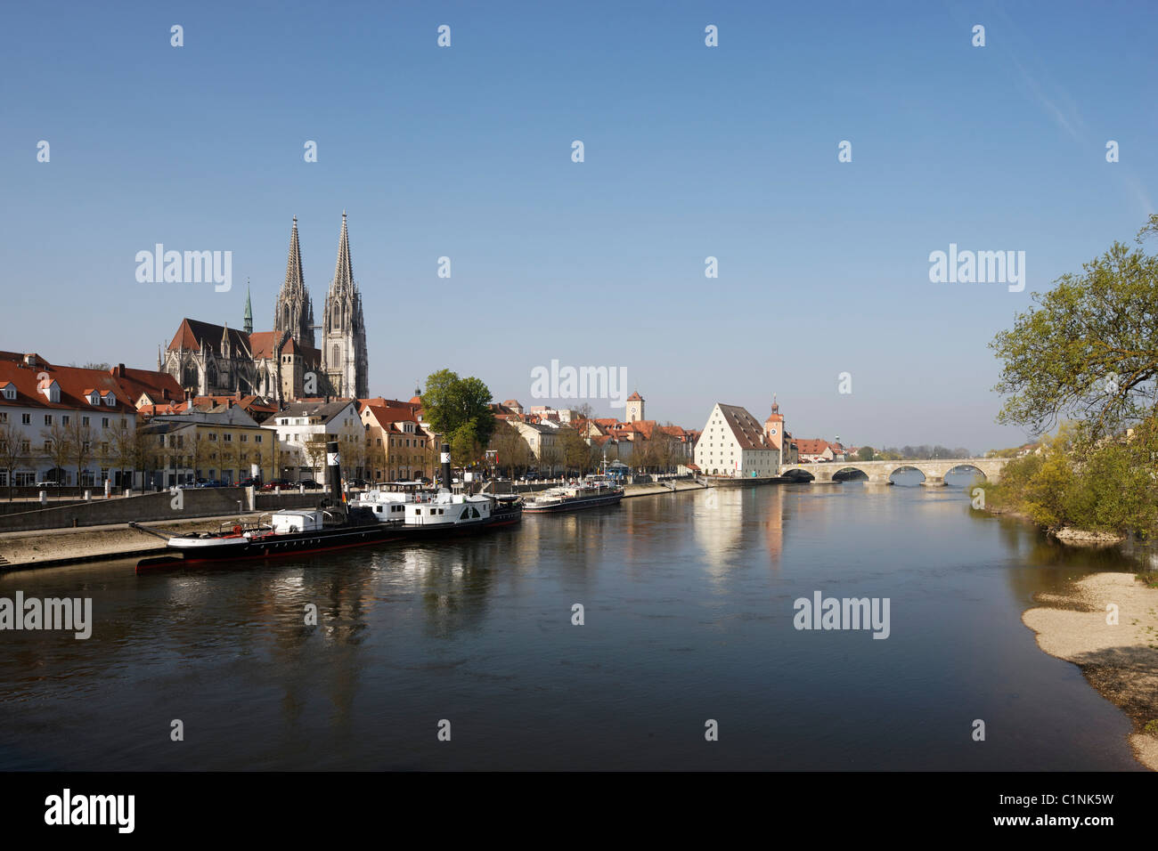 Regensburg, Dom St. Peter, Blick über die Donau von Nordosten Stock Photo