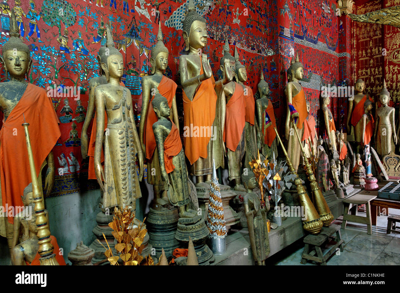 Laos, Luang Prabang, Vat Xieng Thong temple, statues of Buddhas Stock Photo