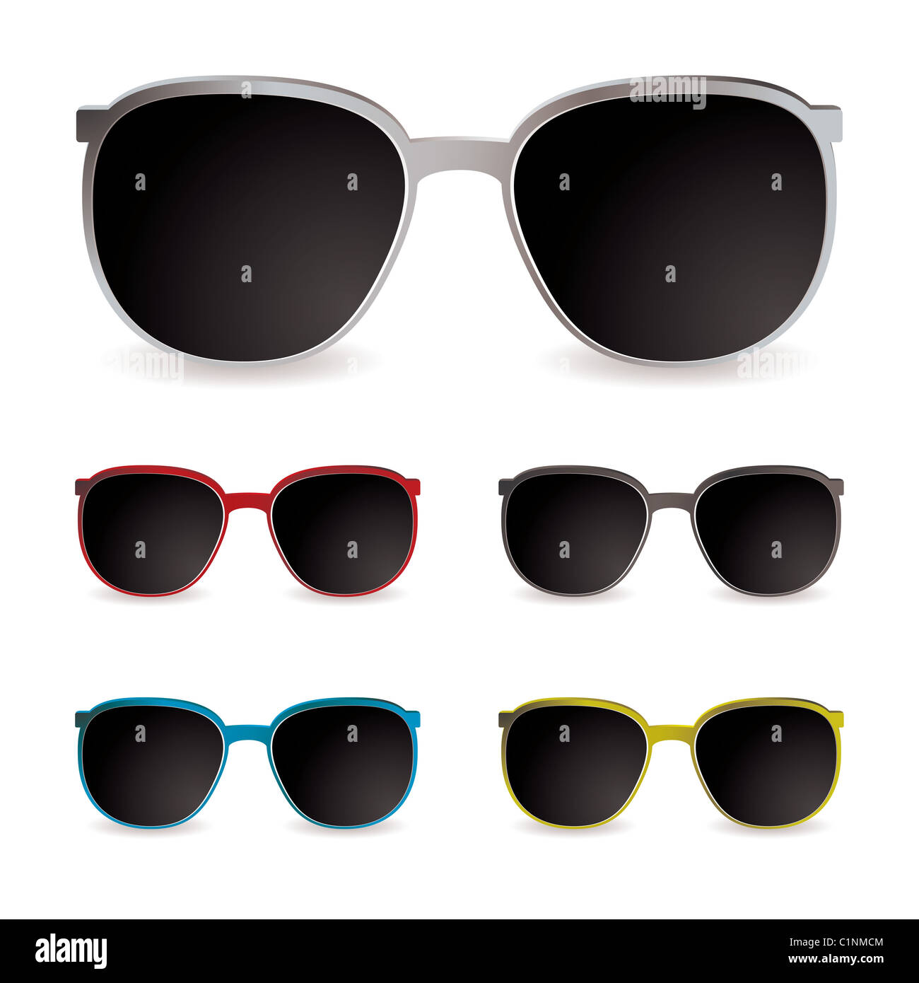 Collection of sun glasses with different frames and dark lenses Stock