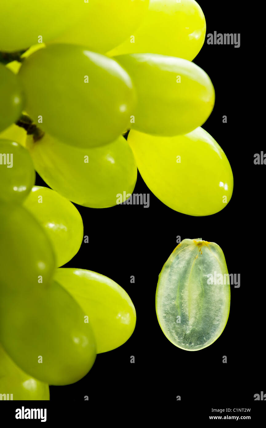 Macro green grapes isolated on black background Stock Photo Alamy