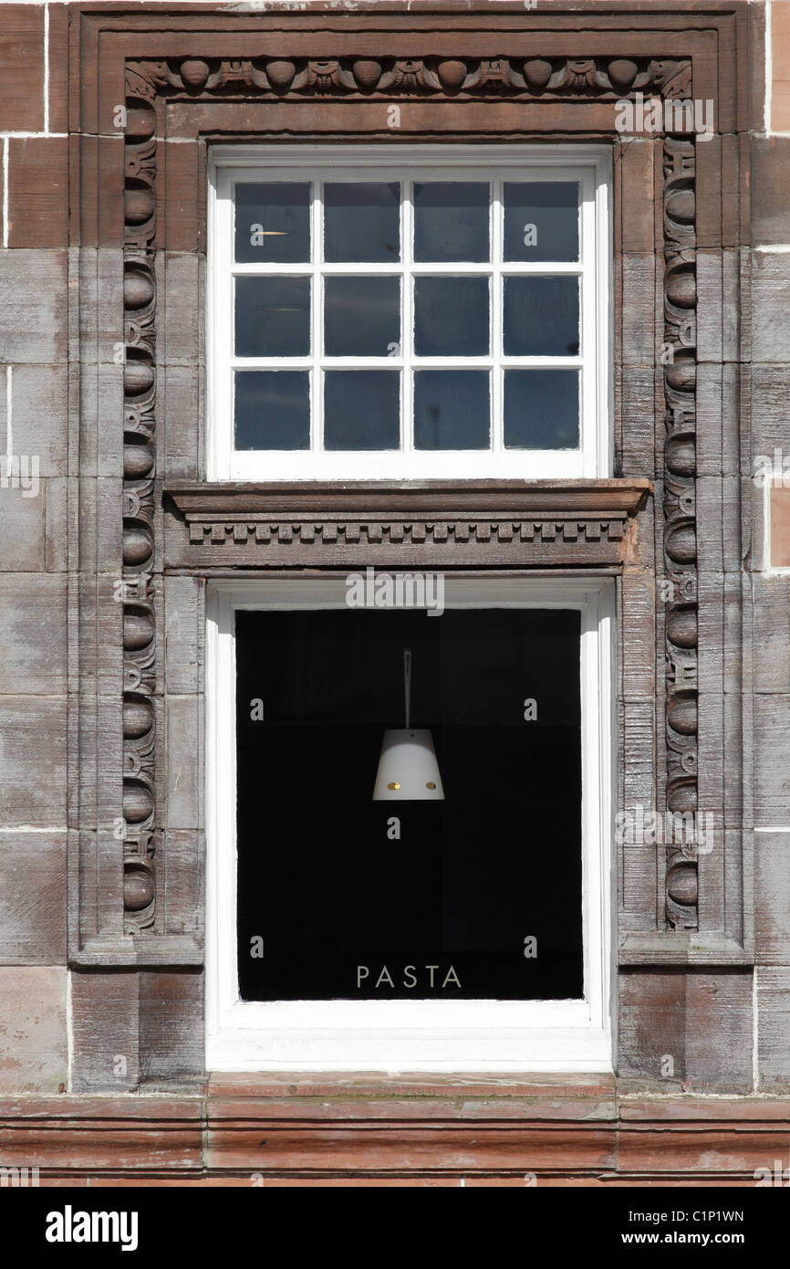 Cafe Nero coffee shop window with a pasta sign, UK Stock Photo