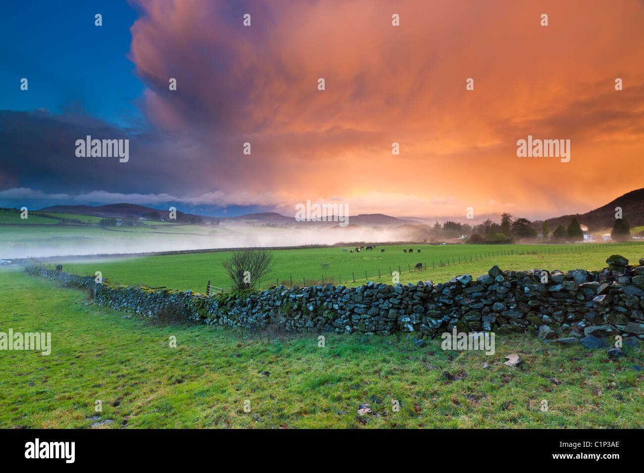 Sunrise over Crake Valley, Lowick, Lake District National Park, Cumbria, England, Europe Stock Photo