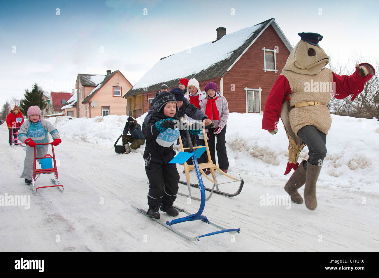 Kicksled Competition Kolkja Kelk in Tartu County, Estonia Stock Photo