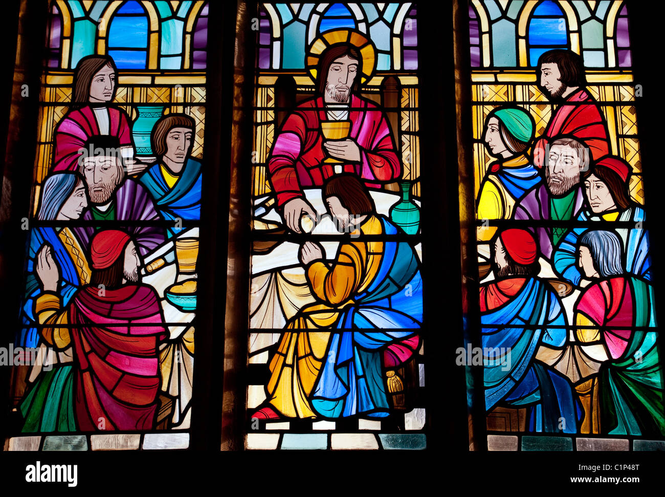 Stained Glass window , All Saints Church, Stock Village, Essex, UK