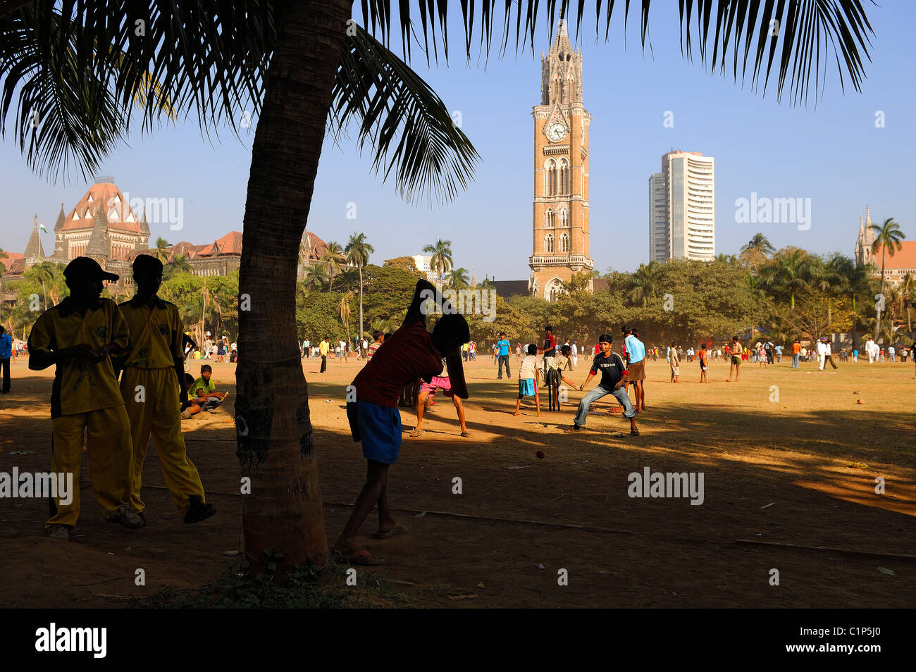 India, Maharashtra state, Mumbai (Bombay), cricket players on the Oval