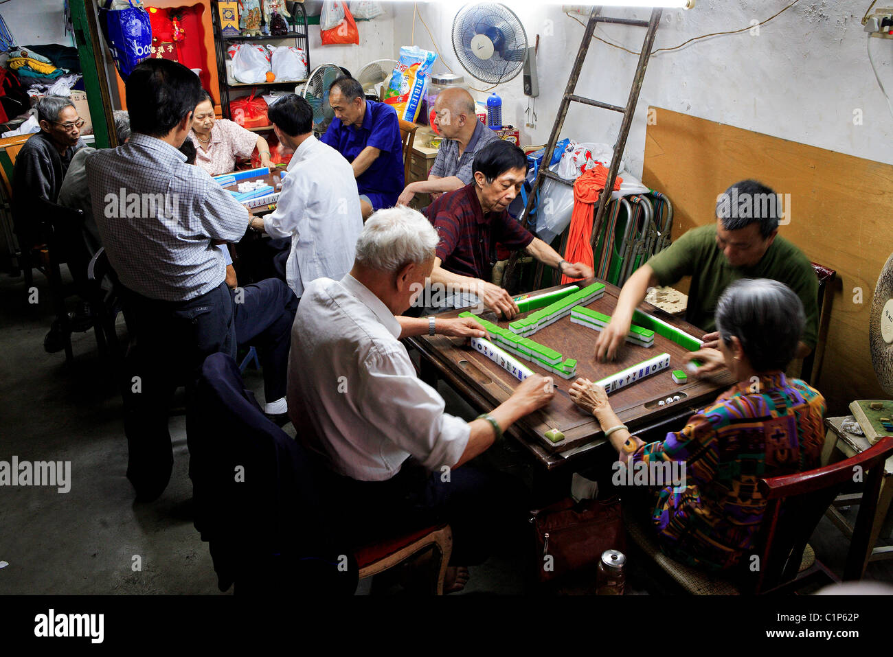 China, Macau, Mahjong player Stock Photo
