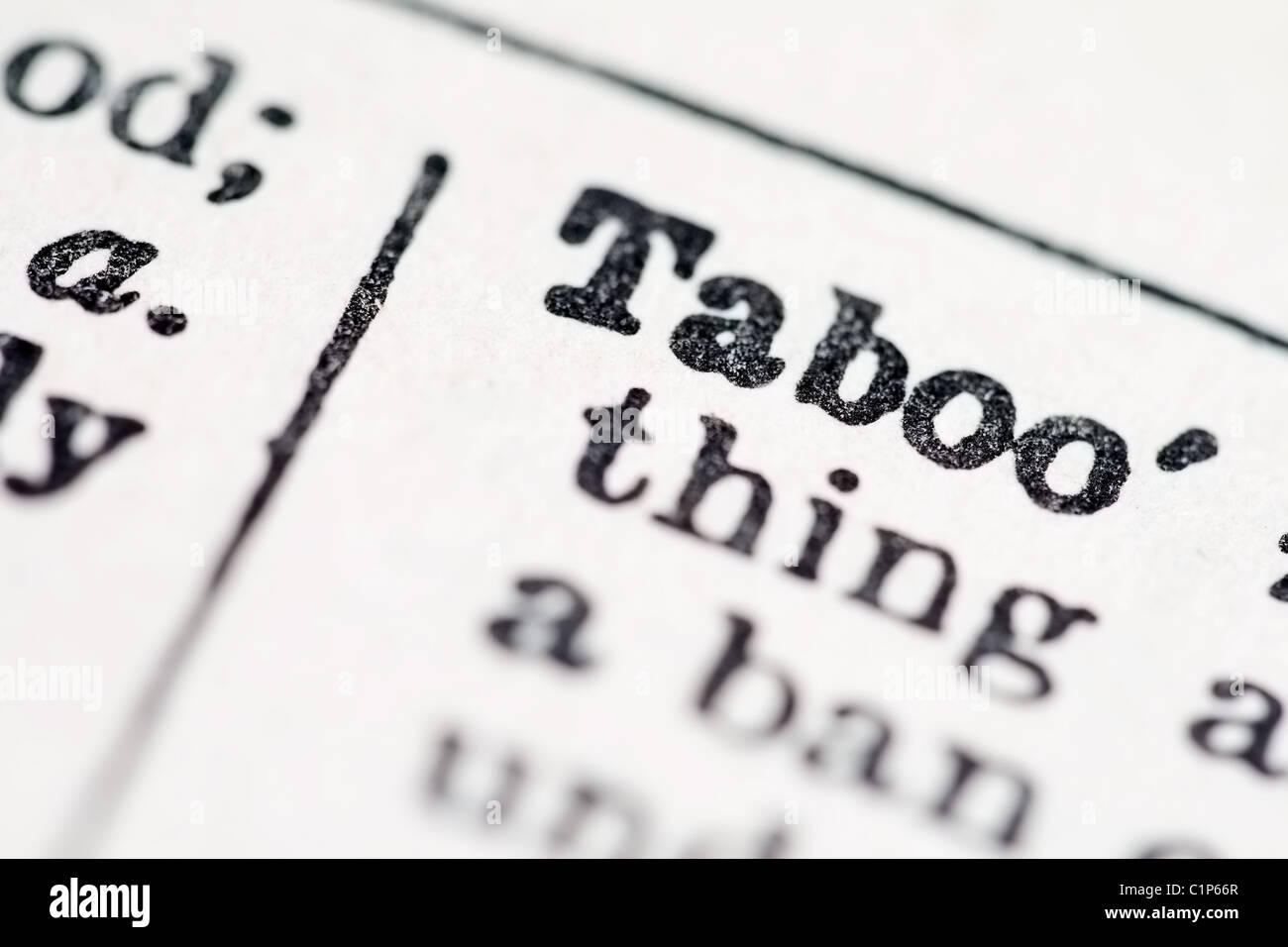 Taboo word in dictionary (macro view) Stock Photo