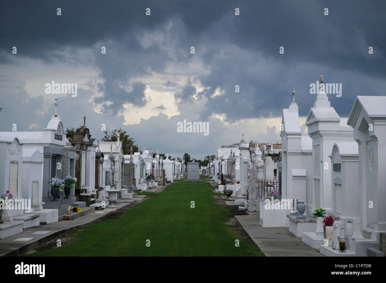 St. Louis Cemetery No. 1 with Gray Clouds overhead, New Orleans Stock Photo