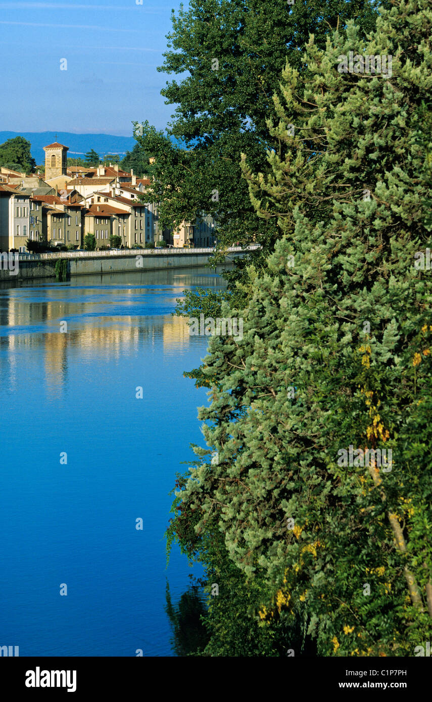 France, Drome, Romans city and Isere river Stock Photo