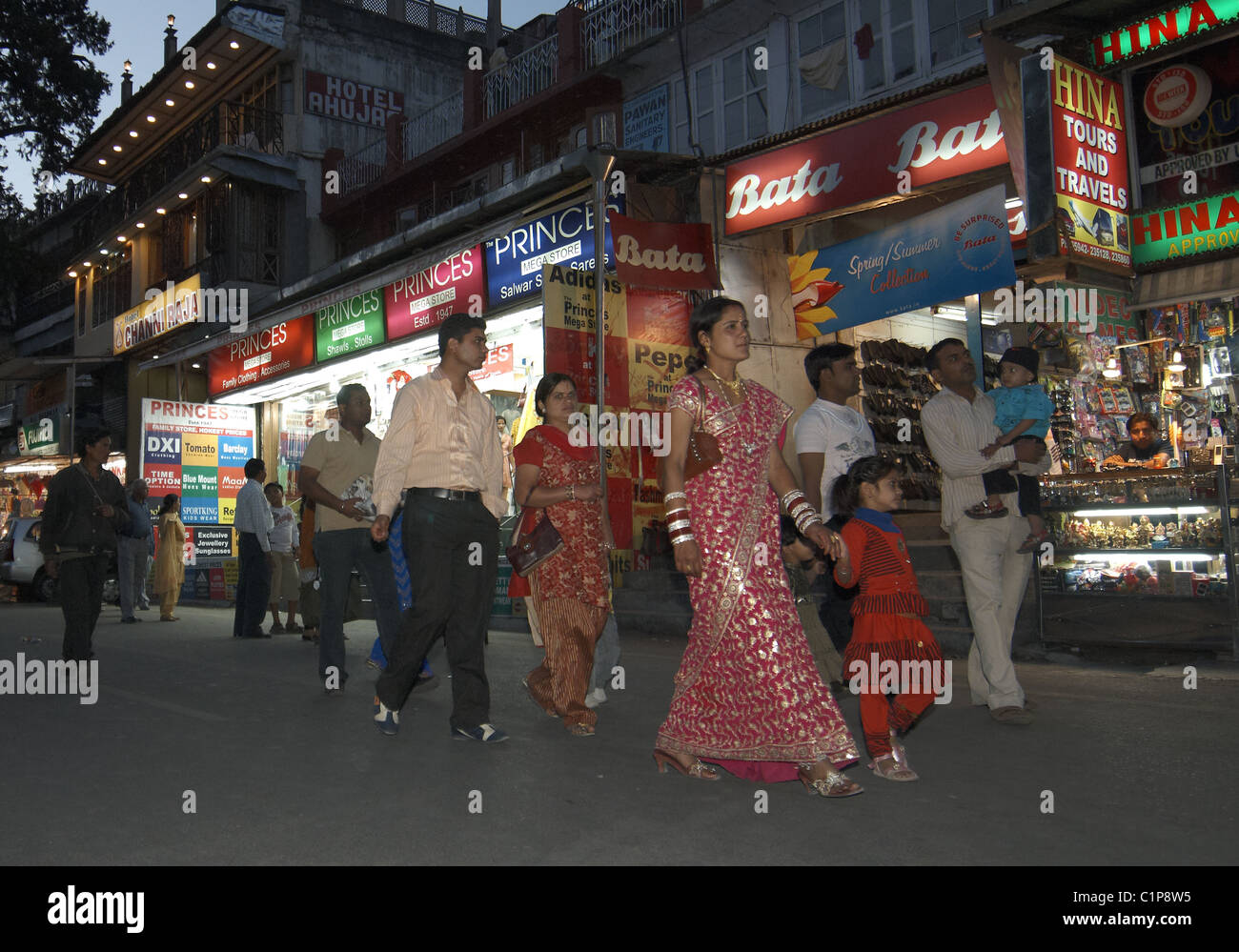 A street in the mountain lake village of Nainital in the Himalayan  foothills of India at night Stock Photo - Alamy