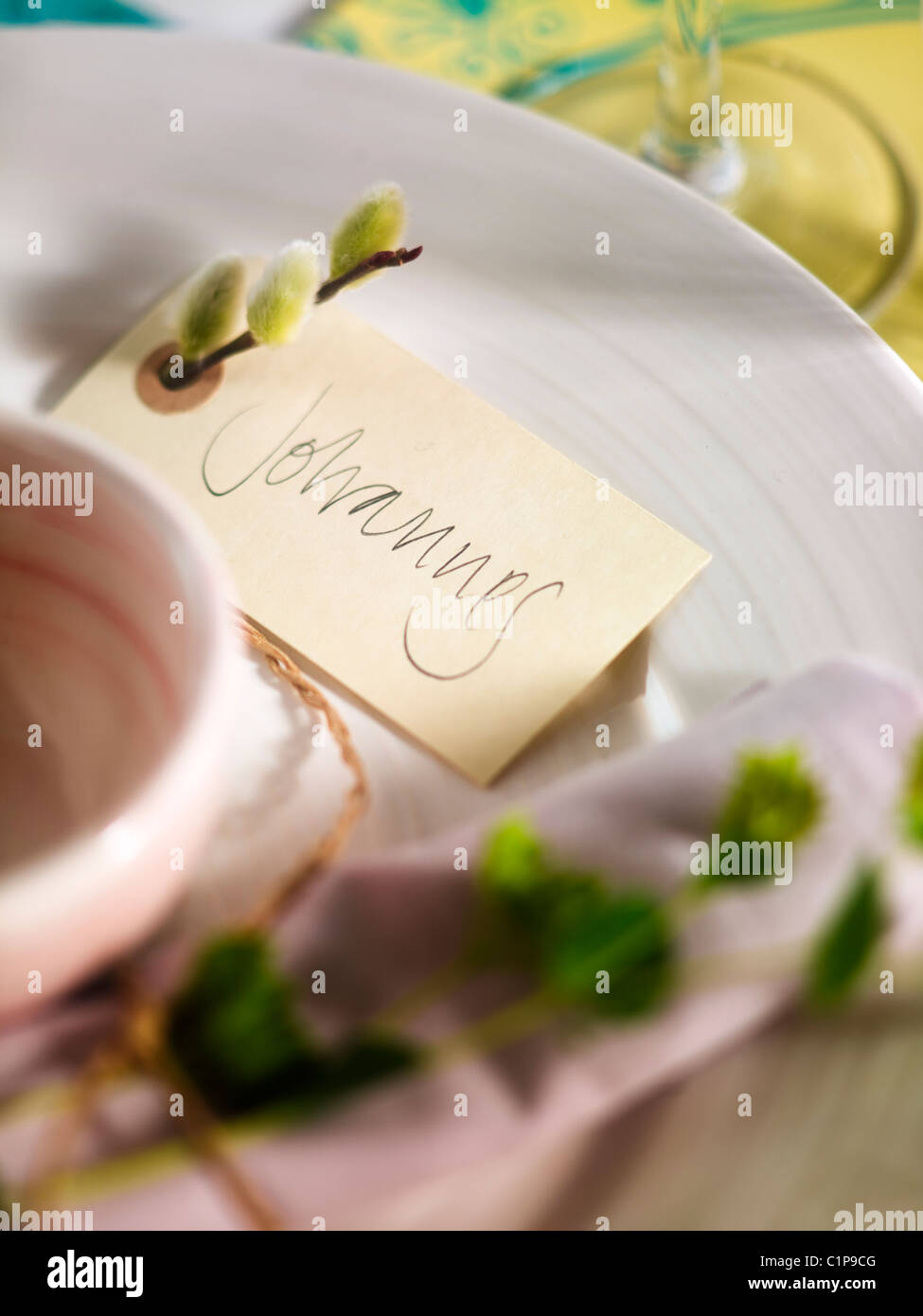 Close-up of table setting with name on it Stock Photo