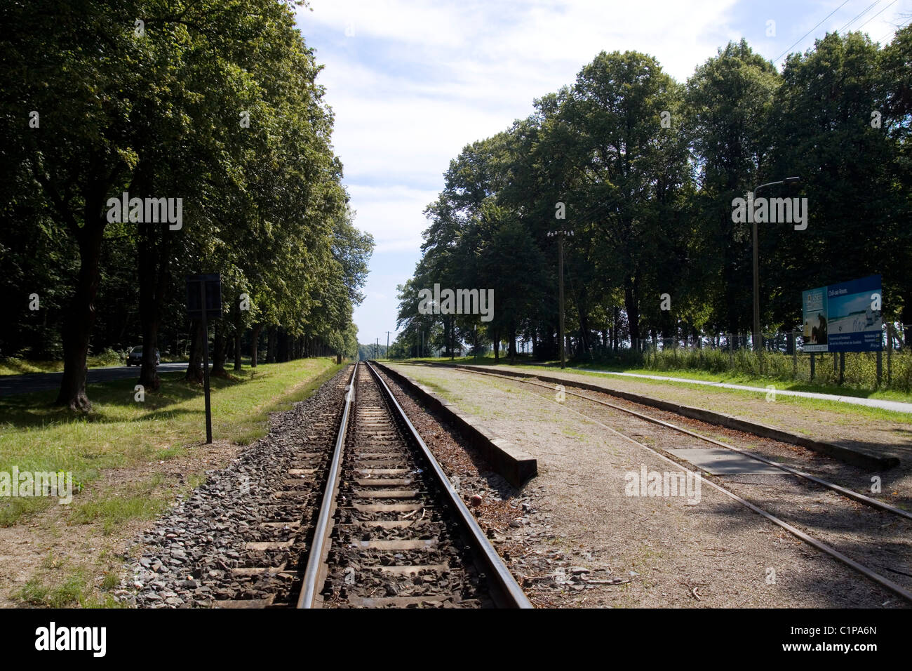 Germany, Heiligendam, tree-lined railway track Stock Photo