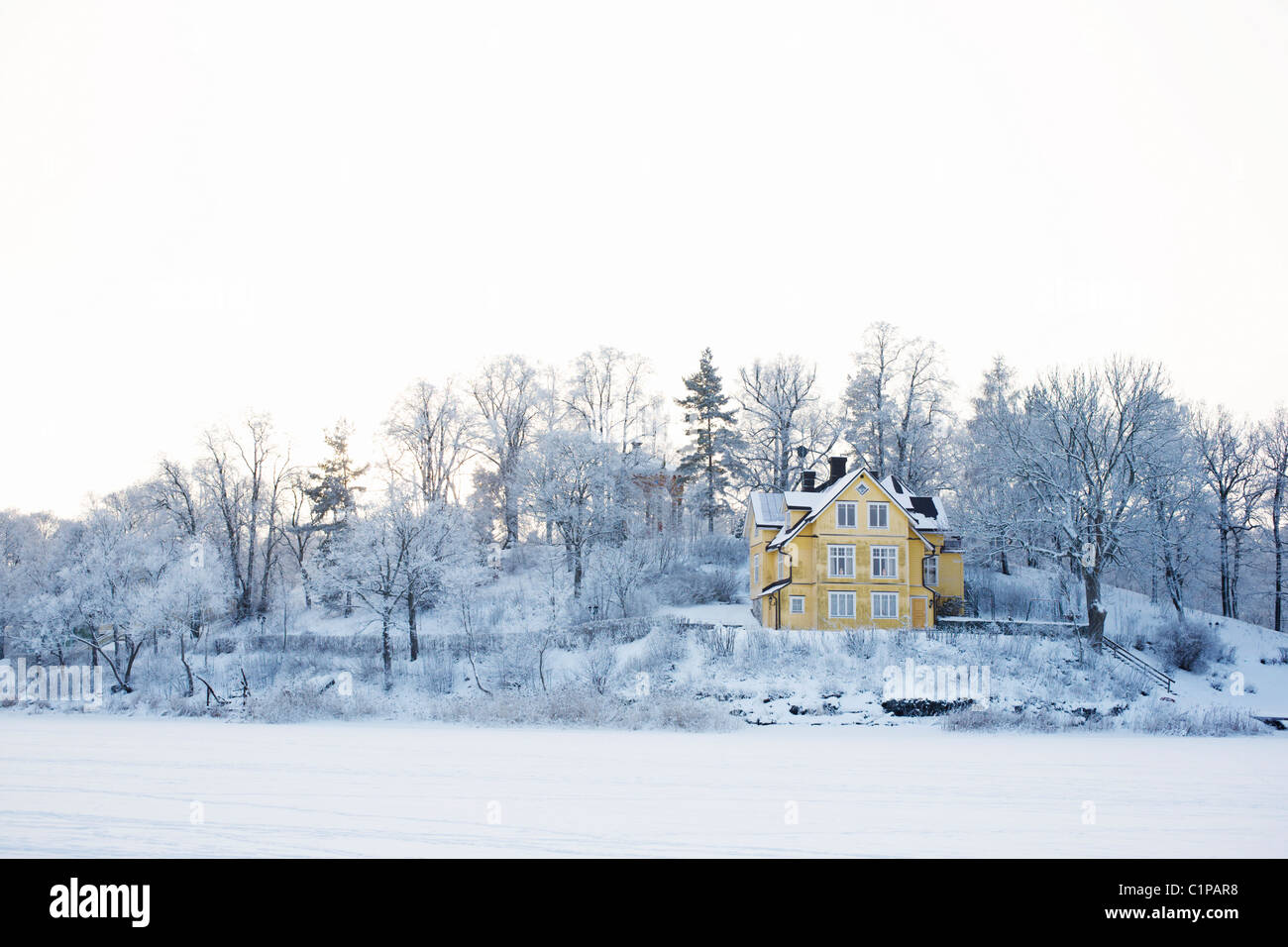 House in snowy landscape Stock Photo