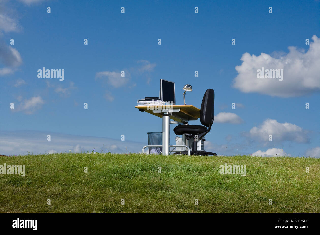 Office desk in grass field hires stock photography and images Alamy