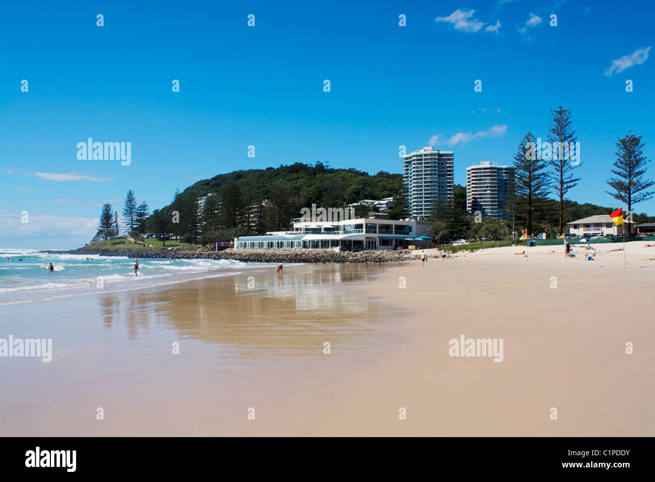 Australia, Burleigh Heads, hotels and restaurant on beach Stock Photo