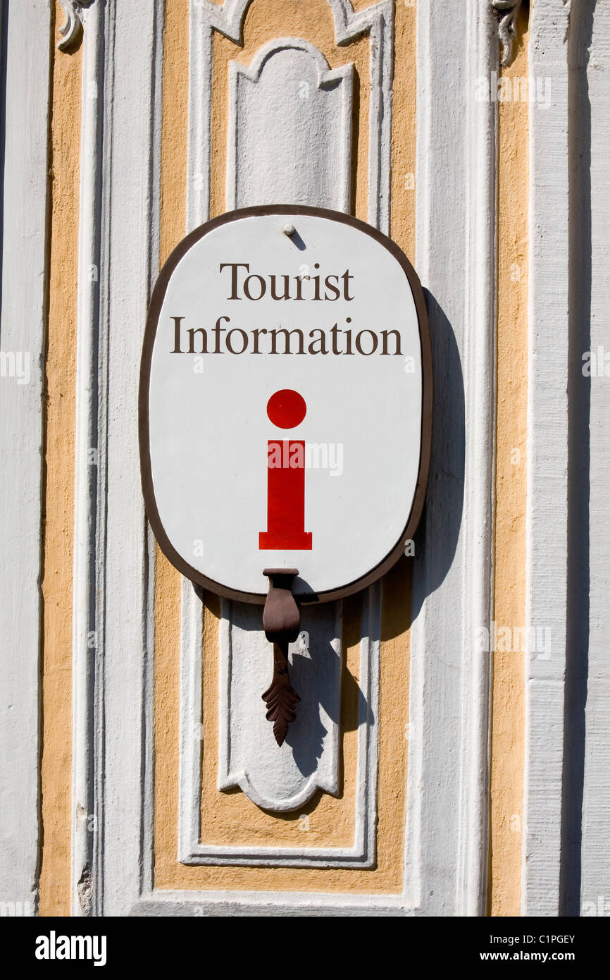 Germany, Bavaria, Wurzburg, Falkenhaus, tourist Information sign Stock Photo