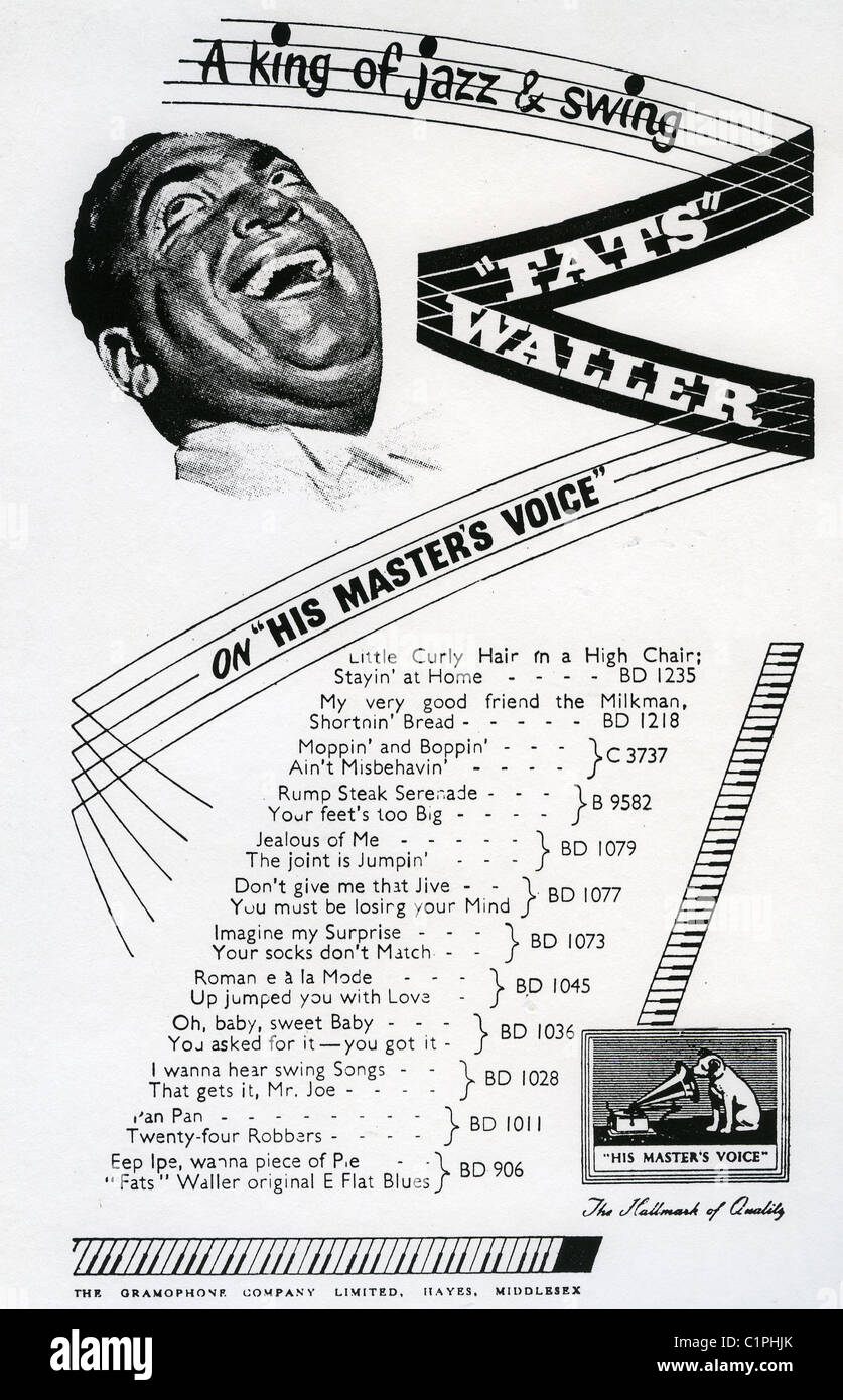 FATS WALLER (1904-1943) US Jazz Pianist In A Trade Advert About 1938 ...