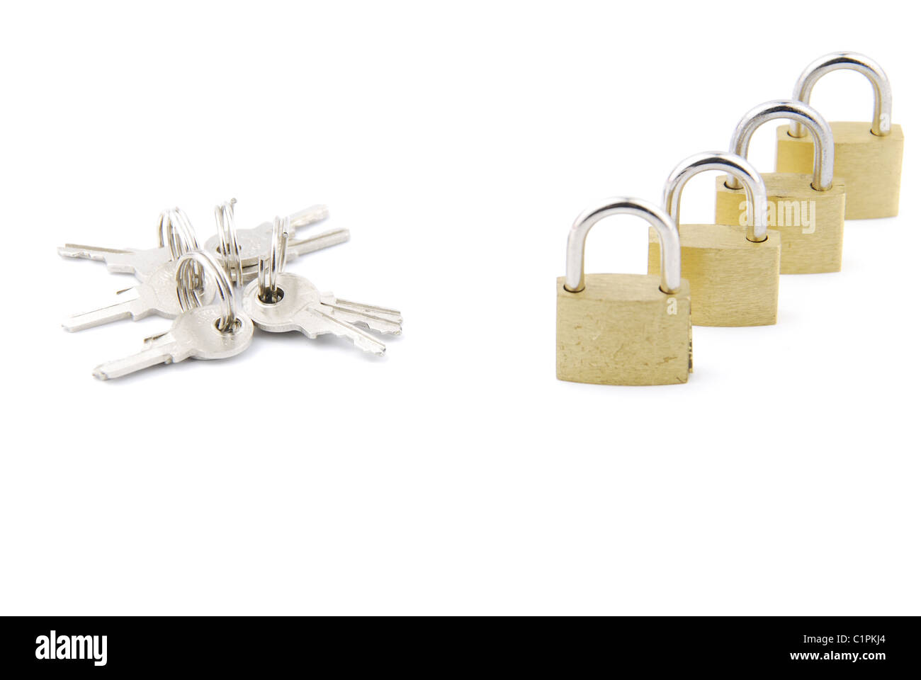 Golden open padlock with keys on white Stock Photo Alamy