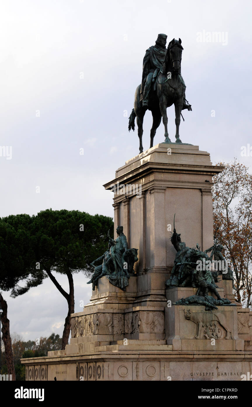 Statue of Garibaldi on horse-back on the top of the Janiculum hill in Rome. Stock Photo