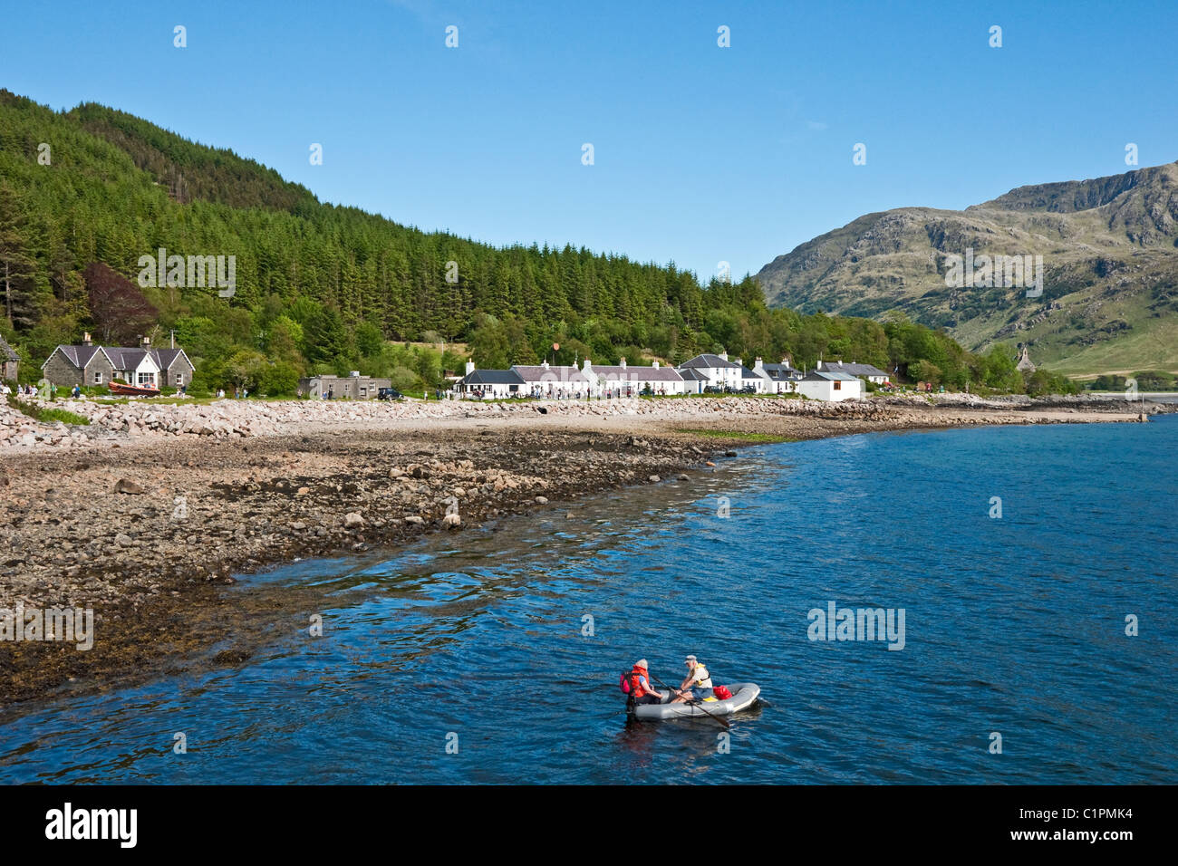 The small settlement of Inverie in Knoydart Highland of Scotland seen from Loch Nevis Stock Photo