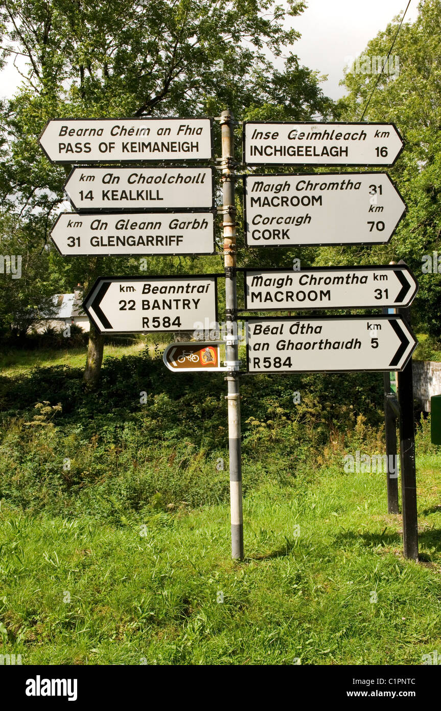 Republic of Ireland, County Cork, Castletown-Kinneigh, direction signs Stock Photo