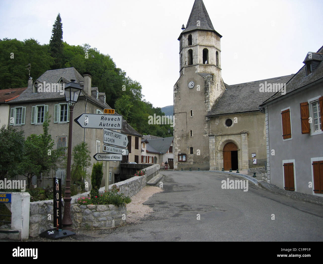Pryenees, France. St Lary, at the foot of the climb to the Portet d'Aspet mountain pass in the Tour de France cycle race. Stock Photo