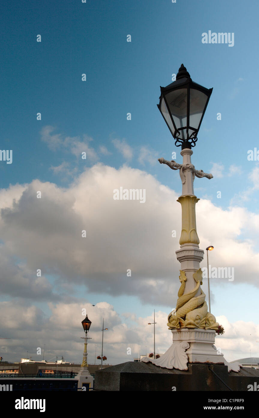 Northern Ireland, Belfast, Street lamp on Queen's Bridge Stock Photo