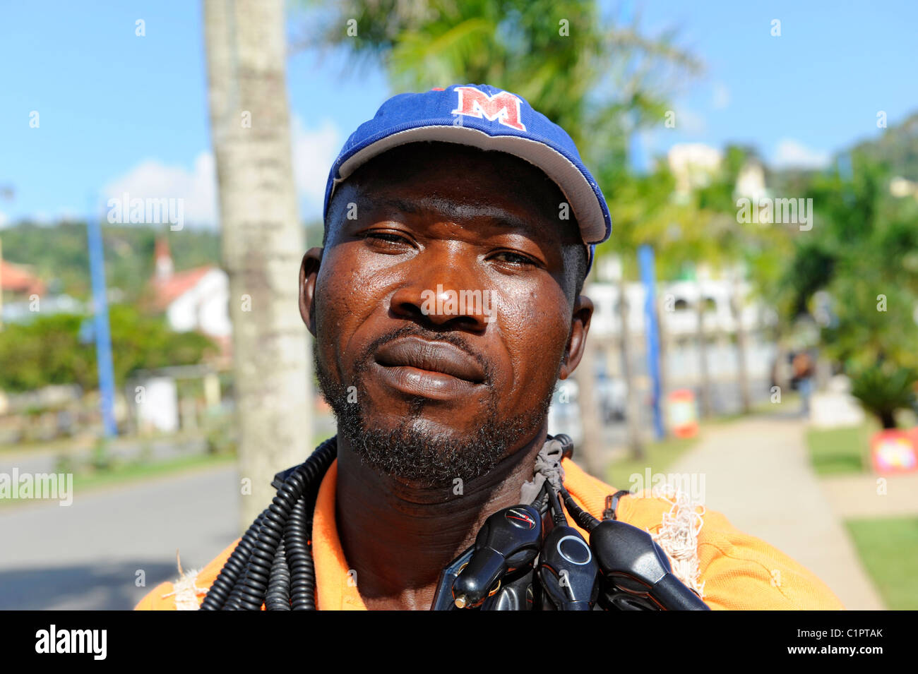 Street vendor sells sunglasses dominican High Resolution Stock
