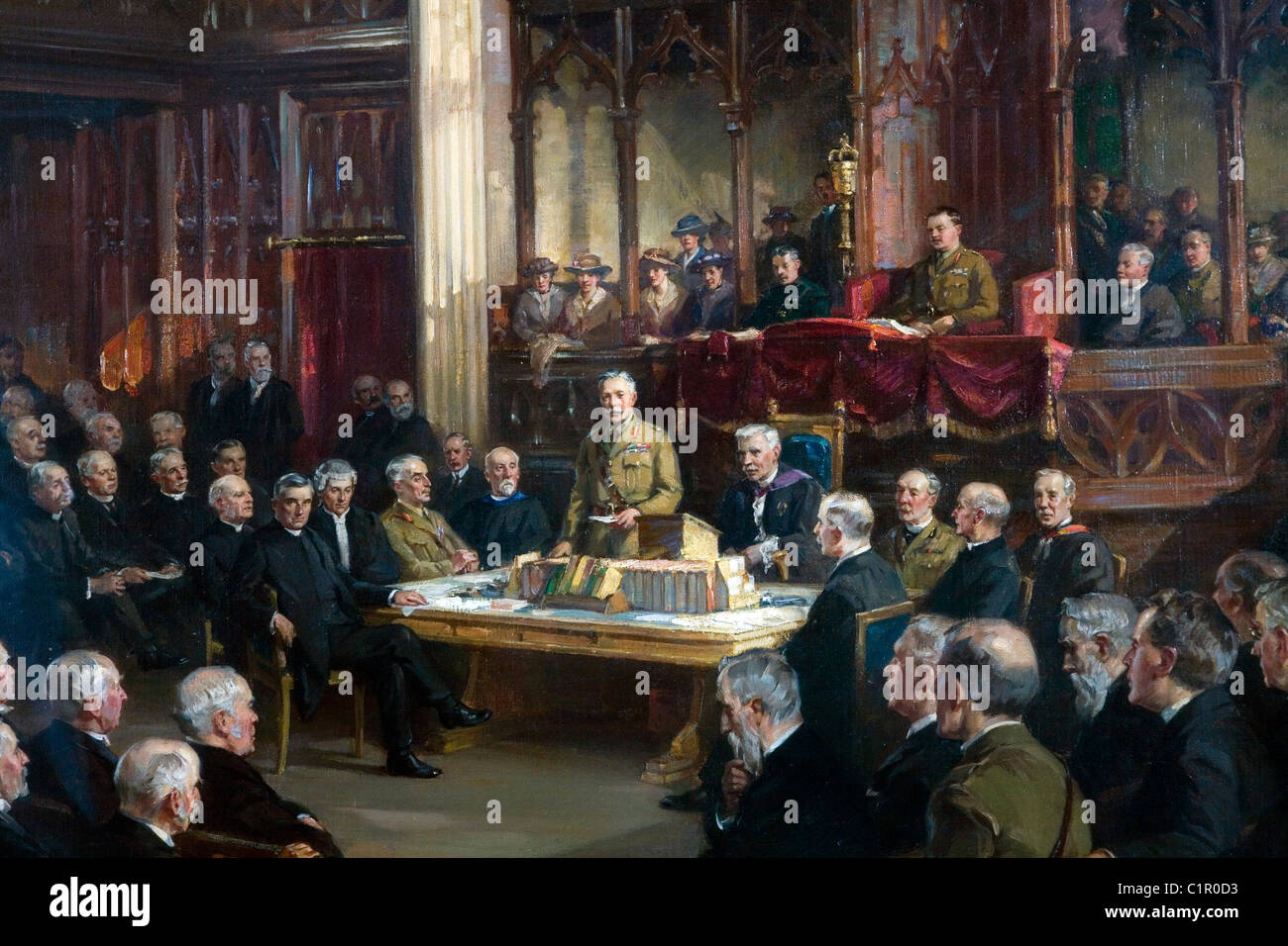 A painting depicting The General Assembly of the Church of Scotland being addressed by Field Marshal The Earl Haig Stock Photo