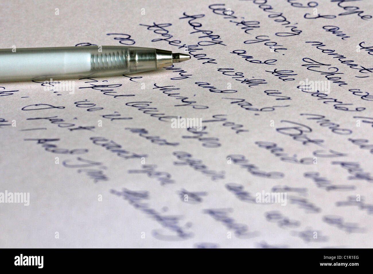 Handwritten Love Letter and Pen Stock Photo