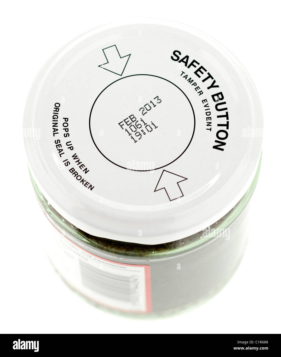 Safety button lid on a glass jar Stock Photo