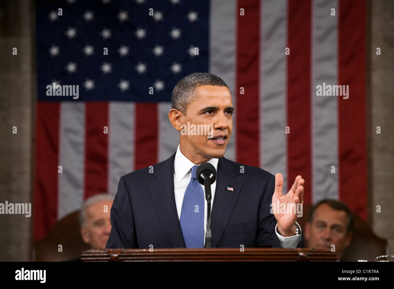 President Barack Obama delivers his State of the Union address in the House Chamber at the U.S. Capitol in Washington, D.C. Stock Photo